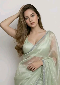 Unique Store Women Sari with Net Fabric, Elegant Lace Border and Pearl Work, Designer Saree for women