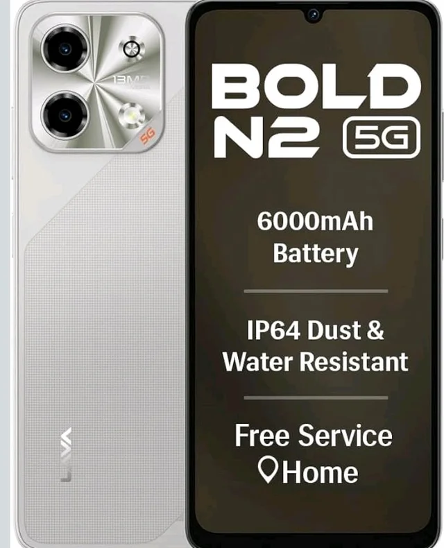 Lava Bold N2 5G (Regal Gold, 4GB RAM, 64GB Storage) | 6000 mAh Super Battery | Octacore Ultrafast Processor | Biggest 6.75 (HD+) 120Hz Display | IP64 Dust & Water Resistant | Free Service @ Home - Regal gold