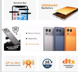 Itel Zeno 200 (Nightly Blue, 4 GB RAM, 128 GB Storage) | 6.75" HD+ Display | 120 Hz Refresh Rate | IP65 Dust & Water Resistance | 13 MP Camera | 5000 mAh Battery | Charger in Box - Nightly Blue