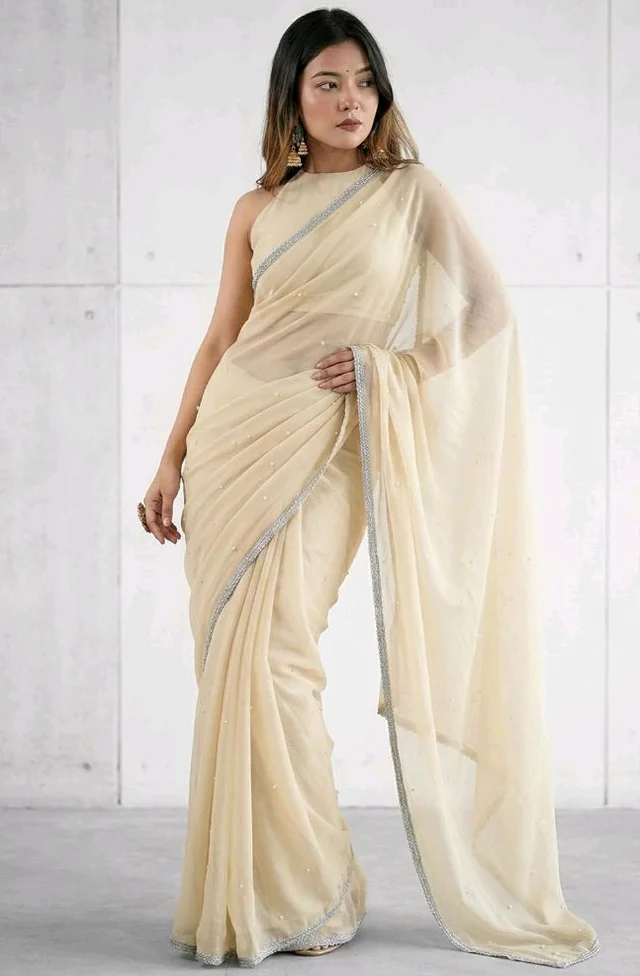 Brand: Unique Store
2.8 out of 5 stars 13
Unique Store Women Sari with Net Fabric, Elegant Lace Border and Pearl Work, Designer Saree for Wedding, Festive & Special Occasions