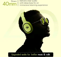 ZEBRONICS Thunder Bluetooth Wireless On Ear Headphone FM, mSD, 60hrs Playback with Mic (Neon Yellow)