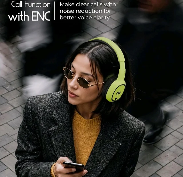 ZEBRONICS Thunder Bluetooth Wireless On Ear Headphone FM, mSD, 60hrs Playback with Mic (Neon Yellow)