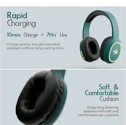 Zebronics Thunder (2026 Upgrade) Wireless Headphones, BT v6.0, True 60 hrs Playback, 40mm Drivers, ENC, Gaming Mode, Dual Pairing, AUX & microSD, Rapid Charging, Call Function (Teal Green)