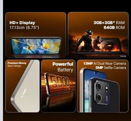 Lava Bold N2 Lite (Nilgiri Blue, 3 GB RAM, 64 GB Storage) | 6.75" HD+ Display | 13MP AI Dual Rear Camera | 5000 mAh Battery | Secure Face Unlock | Fingerprint Reader | Charger & Phone-Cover in Box - Nilgiri Blue