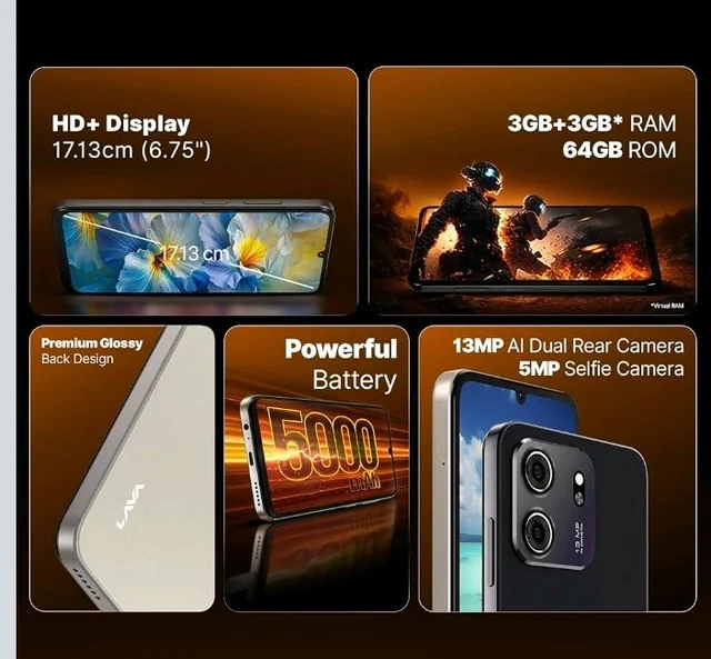 Lava Bold N2 Lite (Nilgiri Blue, 3 GB RAM, 64 GB Storage) | 6.75" HD+ Display | 13MP AI Dual Rear Camera | 5000 mAh Battery | Secure Face Unlock | Fingerprint Reader | Charger & Phone-Cover in Box - Nilgiri Blue