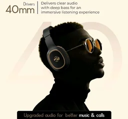 Zebronics Thunder (2026 Upgrade) Wireless Headphones, BT v6.0, True 60 hrs Playback, 40mm Drivers, ENC, Gaming Mode, Dual Pairing, AUX & microSD, Rapid Charging, Call Function (Brown)