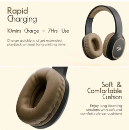 Zebronics Thunder (2026 Upgrade) Wireless Headphones, BT v6.0, True 60 hrs Playback, 40mm Drivers, ENC, Gaming Mode, Dual Pairing, AUX & microSD, Rapid Charging, Call Function (Brown)