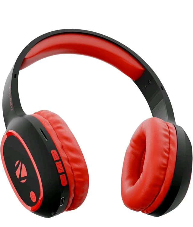 Zebronics Thunder (2026 Upgrade) Wireless Headphones, BT v6.0, True 60 hrs Playback, 40mm Drivers, ENC, Gaming Mode, Dual Pairing, AUX & microSD, Rapid Charging, Call Function (Red)