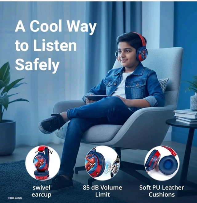 Marvel Spider-Man Kids Bluetooth Stereo Headphones with Mic | Swivel & Foldable Cups | Kids Safe 85dB Volume | Soft Padded Earcups | Aux Input | 22H Playtime|Voice Assistant|Perfect for Boys|Ages 5-16
50+ bought in past month