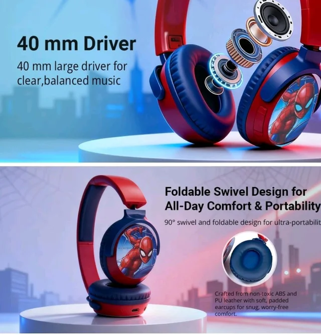 Marvel Spider-Man Kids Bluetooth Stereo Headphones with Mic | Swivel & Foldable Cups | Kids Safe 85dB Volume | Soft Padded Earcups | Aux Input | 22H Playtime|Voice Assistant|Perfect for Boys|Ages 5-16
50+ bought in past month