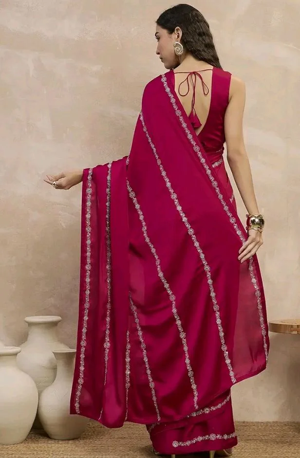 Visit the SUBHASH Store
SUBHASH Striped Embroidered Zari Satin Saree