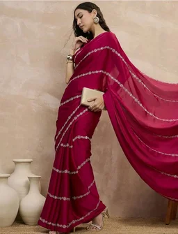Visit the SUBHASH Store
SUBHASH Striped Embroidered Zari Satin Saree