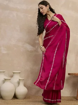 Visit the SUBHASH Store
SUBHASH Striped Embroidered Zari Satin Saree
