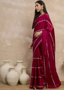 Visit the SUBHASH Store
SUBHASH Striped Embroidered Zari Satin Saree