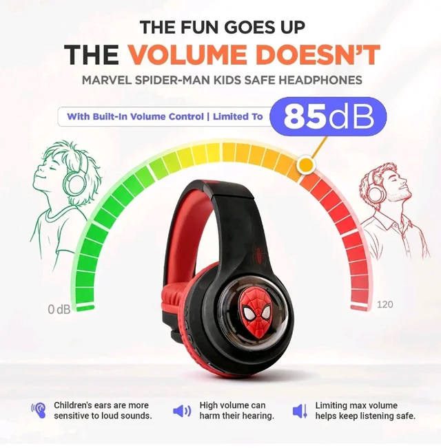 Marvel Spider-Man Kids 3D Bluetooth Wireless Stereo Headphones with Mic| Foldable Ear Cups | Kids Safe 85dB Volume| Aux & SD Card Input | RGB Lights | 30H Playtime | Perfect for Boys | Ages 5-16