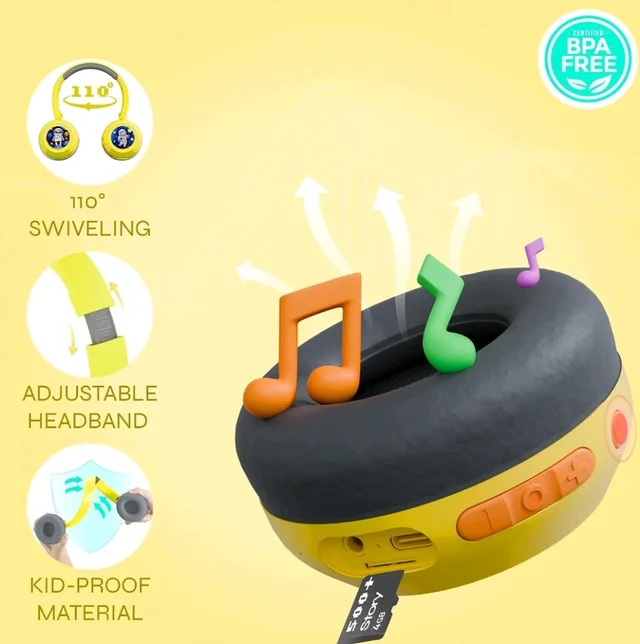 WatchOut Galaxy Kids Headphones with Safe Sound as per WHO, 500+ Inbuilt Audio Stories, DIY Magnets, LED, Bluetooth + Wired, Mic for School, Gift, Boys, Girls, Children, Teens, Age 3-18 (Hello Yellow)