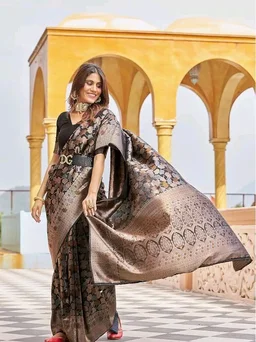 SWORNOF Womens Kanjivaram Silk Saree with Zari Woven Saree With Blouse Piece