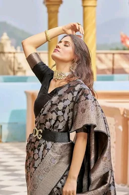 SWORNOF Womens Kanjivaram Silk Saree with Zari Woven Saree With Blouse Piece