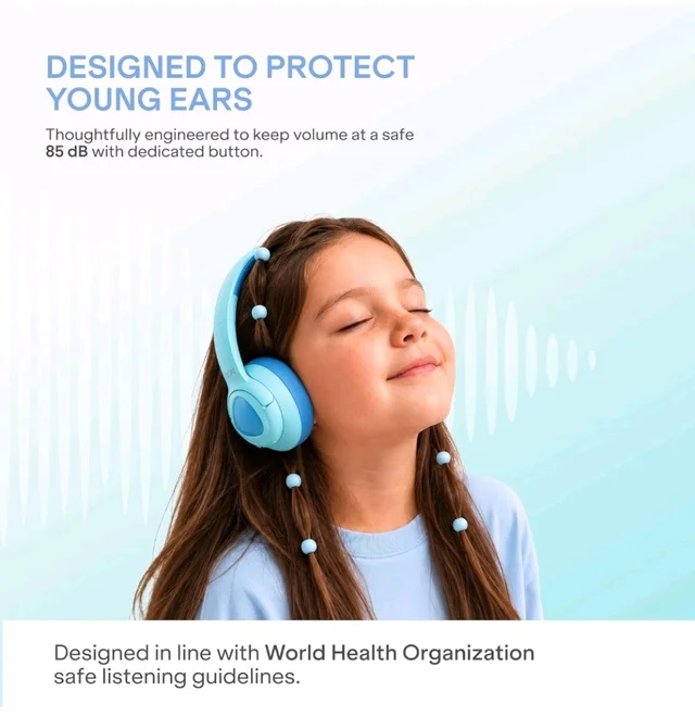 boAt Sailor Play Wireless Kids Headphone w/85dB Volume Limiter, 40mm Driver Tuned for Kids, Soft & Plush Earcups, Lightweight & Durable Build, Adaptive Fit, 60H Battery, Bluetooth v5.4 (Shark Blue)
