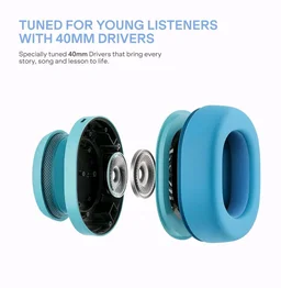 boAt Sailor Play Wireless Kids Headphone w/85dB Volume Limiter, 40mm Driver Tuned for Kids, Soft & Plush Earcups, Lightweight & Durable Build, Adaptive Fit, 60H Battery, Bluetooth v5.4 (Shark Blue)