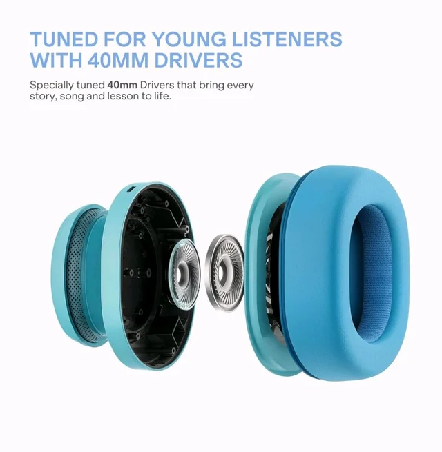 boAt Sailor Play Wireless Kids Headphone w/85dB Volume Limiter, 40mm Driver Tuned for Kids, Soft & Plush Earcups, Lightweight & Durable Build, Adaptive Fit, 60H Battery, Bluetooth v5.4 (Shark Blue)