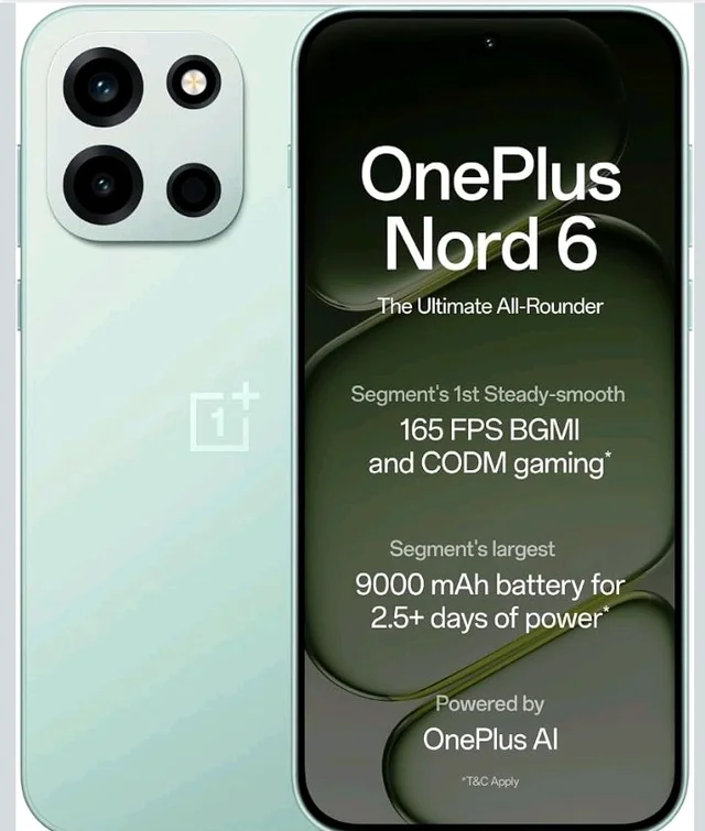 OnePlus Nord 6 | 8GB+256GB | Fresh Mint | Snapdragon 8s Gen 4 | Segment's First Stable 165FPS Gaming | Segment's Largest 9000mAh Battery | Most Complete IP Rating | Personalized AI - fresh Mint