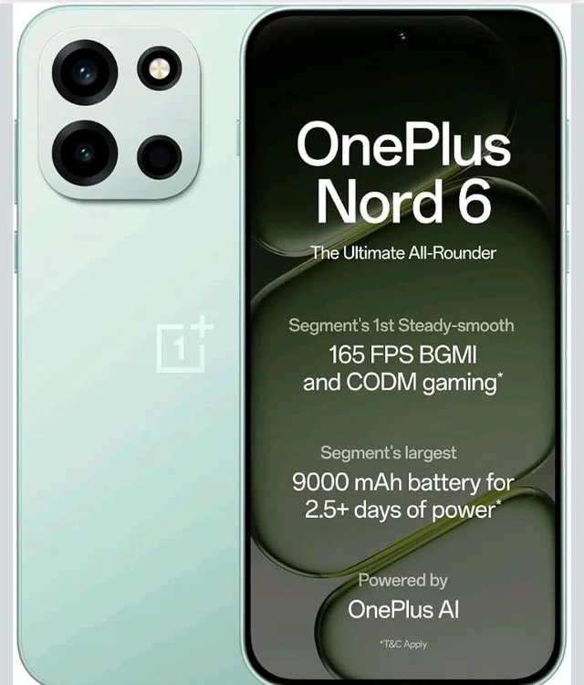 OnePlus Nord 6 | 12GB+256GB | Fresh Mint | Snapdragon 8s Gen 4 | Segment's First Stable 165FPS Gaming | Segment's Largest 9000mAh Battery | Most Complete IP Rating | Personalized AI - Frrsh Mint