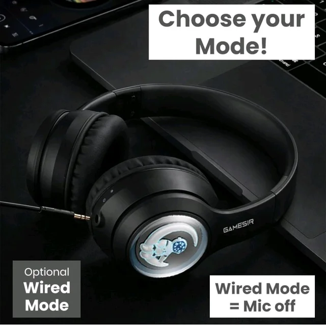 GameSir Astro Junior Wireless Headphones with 40mm Drivers, Deep Bass Stereo Sound, Bluetooth 5.3, Over-Ear Noise Isolation Headset with LED Light, Built-in Mic for PC, Mobile & Laptop (Black)