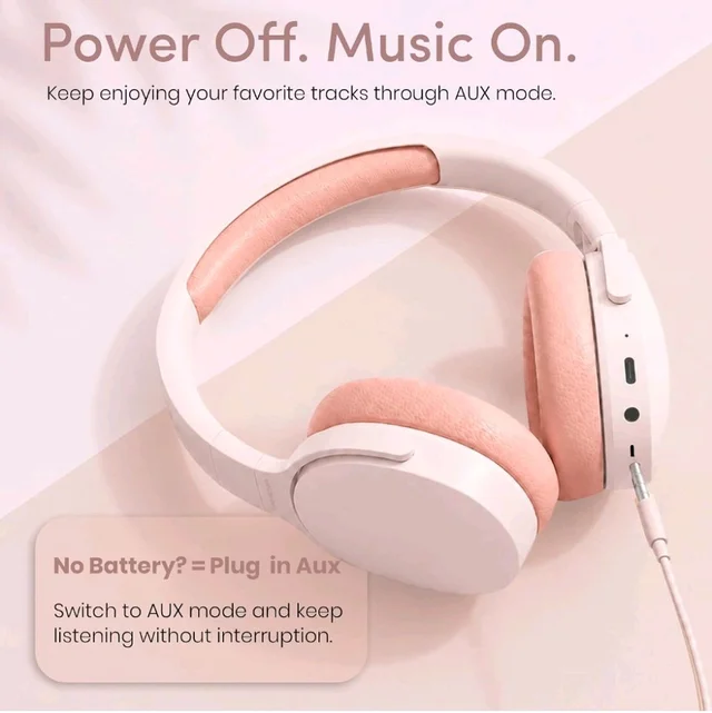 GameSir BeatXtra Wireless Stereo Bluetooth Headphones V5.3, Over Ear Foldable Headset with 40mm Drivers, Soft Cushioned Ear Pads, Built-in Mic, AUX Input, 10M Wireless Range, Teen & Adults (Pink)