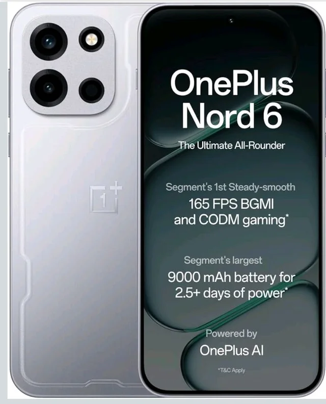 OnePlus Nord 6 | 12GB+256GB | Quick Silver | Snapdragon 8s Gen 4 | Segment's First Stable 165FPS Gaming | Segment's Largest 9000mAh Battery | Most Complete IP Rating | Personalized AI - Quick Silver