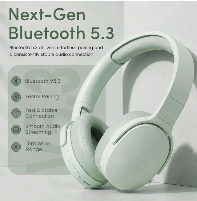 GameSir BeatXtra Wireless Stereo Bluetooth Headphones V5.3, Over Ear Foldable Headset with 40mm Drivers, Soft Cushioned Ear Pads, Built-in Mic, AUX Input, 10M Wireless Range, Teen & Adults (Green)