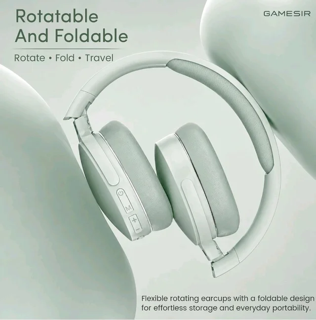 GameSir BeatXtra Wireless Stereo Bluetooth Headphones V5.3, Over Ear Foldable Headset with 40mm Drivers, Soft Cushioned Ear Pads, Built-in Mic, AUX Input, 10M Wireless Range, Teen & Adults (Green)