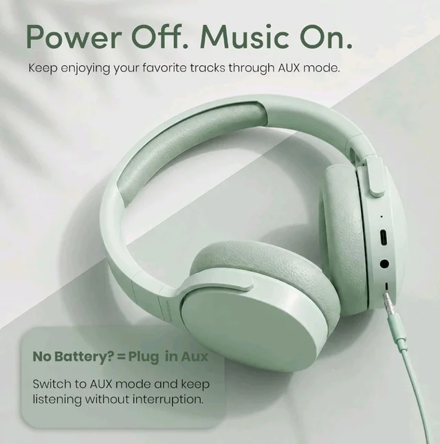 GameSir BeatXtra Wireless Stereo Bluetooth Headphones V5.3, Over Ear Foldable Headset with 40mm Drivers, Soft Cushioned Ear Pads, Built-in Mic, AUX Input, 10M Wireless Range, Teen & Adults (Green)