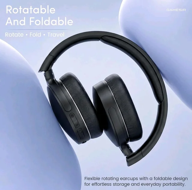 GameSir BeatXtra Wireless Stereo Bluetooth Headphones V5.3, Over Ear Foldable Headset with 40mm Drivers, Soft Cushioned Ear Pads, Built-in Mic, AUX Input, 10M Wireless Range, Teen & Adults (Black)