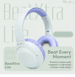 PunnkFunnk BeatXtra Lite Premium Wireless Bluetooth Headphones V5.3, Over Ear Stereo Headset with Built-in Microphone, 40mm Drivers, AUX Mode, Comfortable Cushions, Up to 250 Hours Standby (Blue)