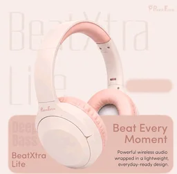 PunnkFunnk BeatXtra Lite Premium Wireless Bluetooth Headphones V5.3, Over Ear Stereo Headset with Built-in Microphone, 40mm Drivers, AUX Mode, Comfortable Cushions, Up to 250 Hours Standby (Pink)