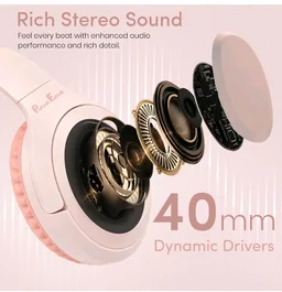 PunnkFunnk BeatXtra Lite Premium Wireless Bluetooth Headphones V5.3, Over Ear Stereo Headset with Built-in Microphone, 40mm Drivers, AUX Mode, Comfortable Cushions, Up to 250 Hours Standby (Pink)