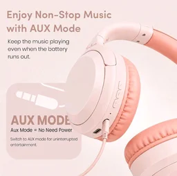 PunnkFunnk BeatXtra Lite Premium Wireless Bluetooth Headphones V5.3, Over Ear Stereo Headset with Built-in Microphone, 40mm Drivers, AUX Mode, Comfortable Cushions, Up to 250 Hours Standby (Pink)