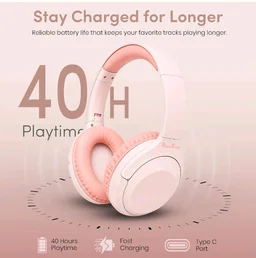 PunnkFunnk BeatXtra Lite Premium Wireless Bluetooth Headphones V5.3, Over Ear Stereo Headset with Built-in Microphone, 40mm Drivers, AUX Mode, Comfortable Cushions, Up to 250 Hours Standby (Pink)