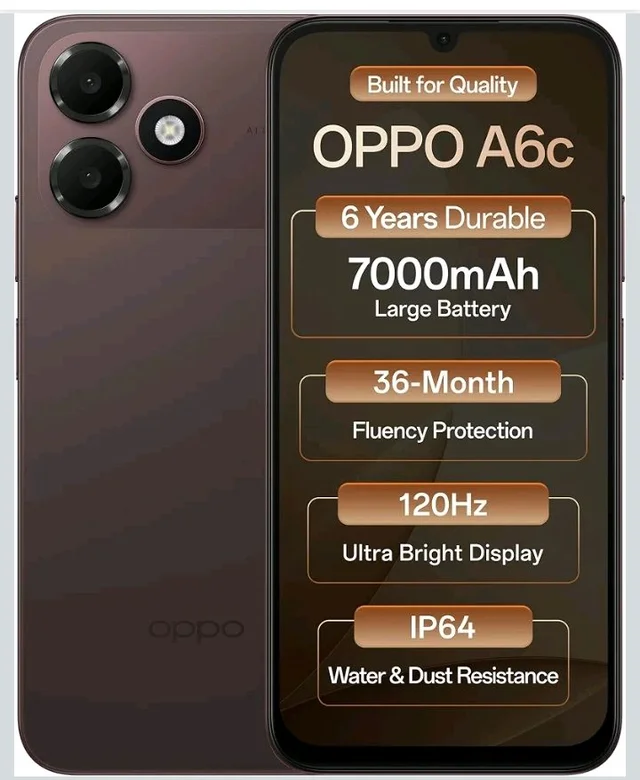 Oppo A6c 4G (Stone Brown, 4GB RAM, 64GB Storage) | 7000mAh Long-Lasting Battery | 120Hz Ultra Bright Display | IP64 Protection | 13MP Camera -with No Cost EMI/Additional Exchange Offers - Stone Brown