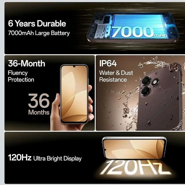 Oppo A6c 4G (Stone Brown, 4GB RAM, 64GB Storage) | 7000mAh Long-Lasting Battery | 120Hz Ultra Bright Display | IP64 Protection | 13MP Camera -with No Cost EMI/Additional Exchange Offers - Stone Brown