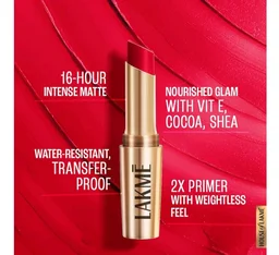 Lakme Powerplay Priming Matte Lipstick, Smooth Matte Finish, Lightweight Lipstick, Smudgeproof, Lasts 16hrs, Hydrates Lips, Deep Wine, 3.6g