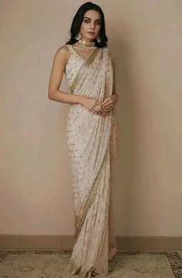 VAIRAGEE Women Soft Net Silk Jari Square Shape Embroidery & Sequence Work Saree With Unstiched Blouse(6097)