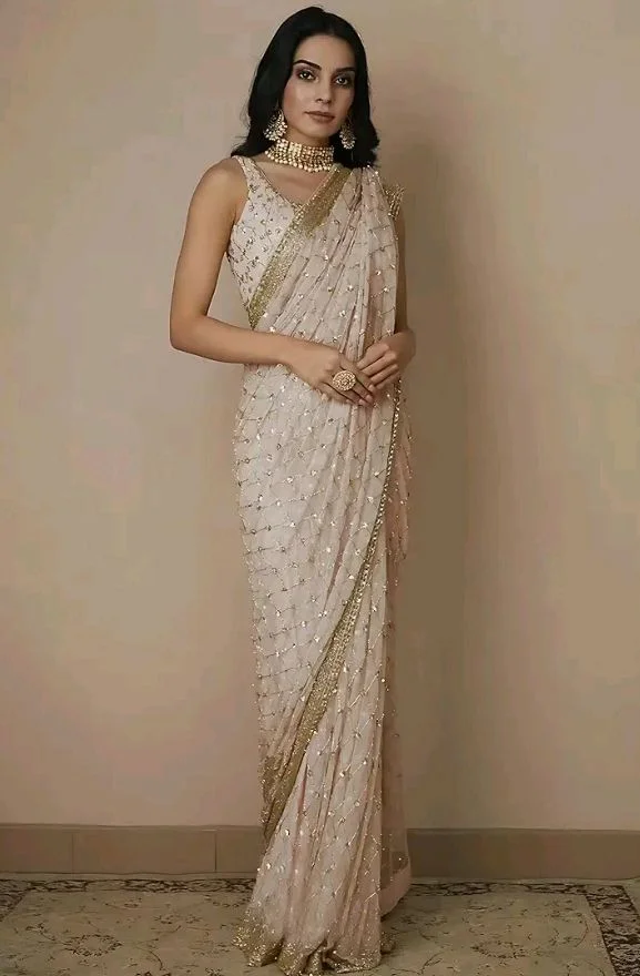 VAIRAGEE Women Soft Net Silk Jari Square Shape Embroidery & Sequence Work Saree With Unstiched Blouse(6097)