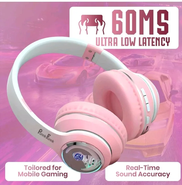 PunnkFunnk Astro Junior Wireless Bluetooth Headphones with BT 5.3, Noise Cancelling, Hi-Res Audio, 40mm Drivers, Deep Bass, Memory Foam Ear Cushions, Over-Ear Headset for Kids, Teens & Adults (Pink)