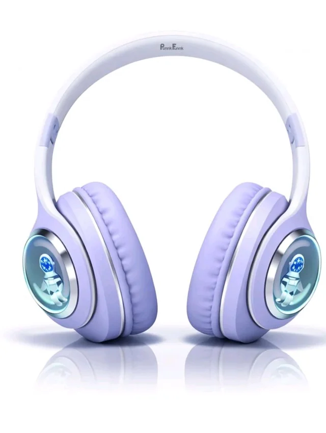 PunnkFunnk Astro Junior Wireless Bluetooth Headphones with BT 5.3, Noise Cancelling, Hi-Res Audio, 40mm Drivers, Deep Bass, Memory Foam Ear Cushions, Over-Ear Headset for Kids, Teens & Adults (Purple)