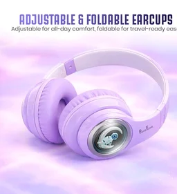 PunnkFunnk Astro Junior Wireless Bluetooth Headphones with BT 5.3, Noise Cancelling, Hi-Res Audio, 40mm Drivers, Deep Bass, Memory Foam Ear Cushions, Over-Ear Headset for Kids, Teens & Adults (Purple)