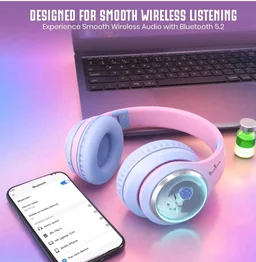 PunnkFunnk Astro Junior Wireless Bluetooth Headphones with BT 5.3, Noise Cancelling, Hi-Res Audio, 40mm Drivers, Deep Bass, Memory Foam Ear Cushions, Over-Ear Headset for Kids, Teens & Adults (Blue)