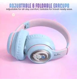 PunnkFunnk Astro Junior Wireless Bluetooth Headphones with BT 5.3, Noise Cancelling, Hi-Res Audio, 40mm Drivers, Deep Bass, Memory Foam Ear Cushions, Over-Ear Headset for Kids, Teens & Adults (Blue)