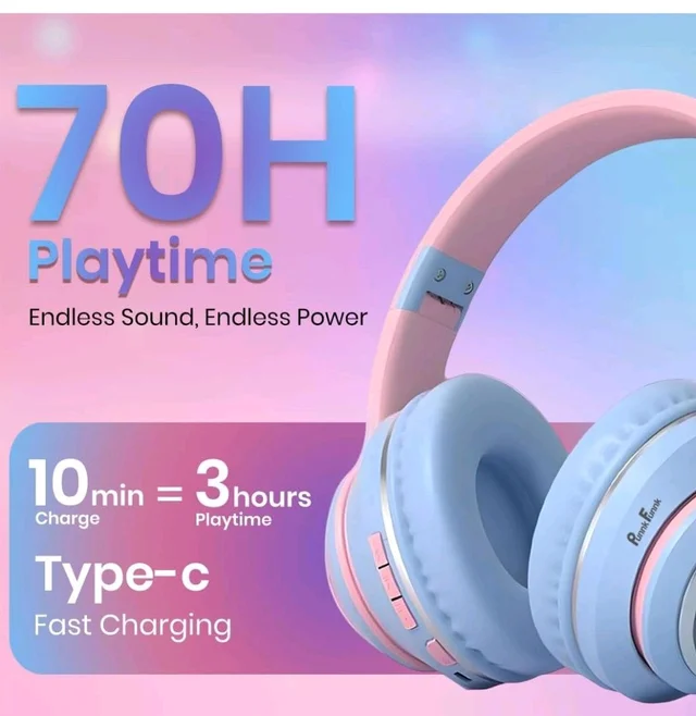 PunnkFunnk Astro Junior Wireless Bluetooth Headphones with BT 5.3, Noise Cancelling, Hi-Res Audio, 40mm Drivers, Deep Bass, Memory Foam Ear Cushions, Over-Ear Headset for Kids, Teens & Adults (Blue)
